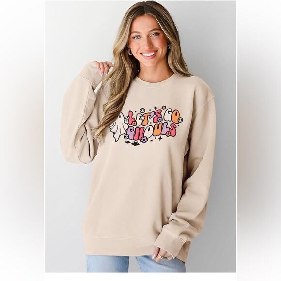Tops - Lets Go Ghouls Sweatshirt Halloween Ghost Spooky Season Crewneck Cream XXL
